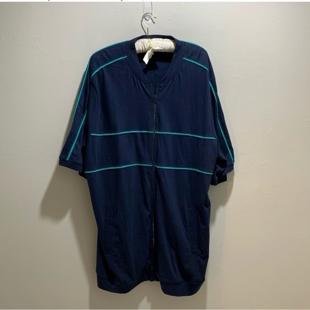 KINGSIZE Men’s Big & Tall Zipper Front Short Sleeve Blue Green Shirt Size 4XL.